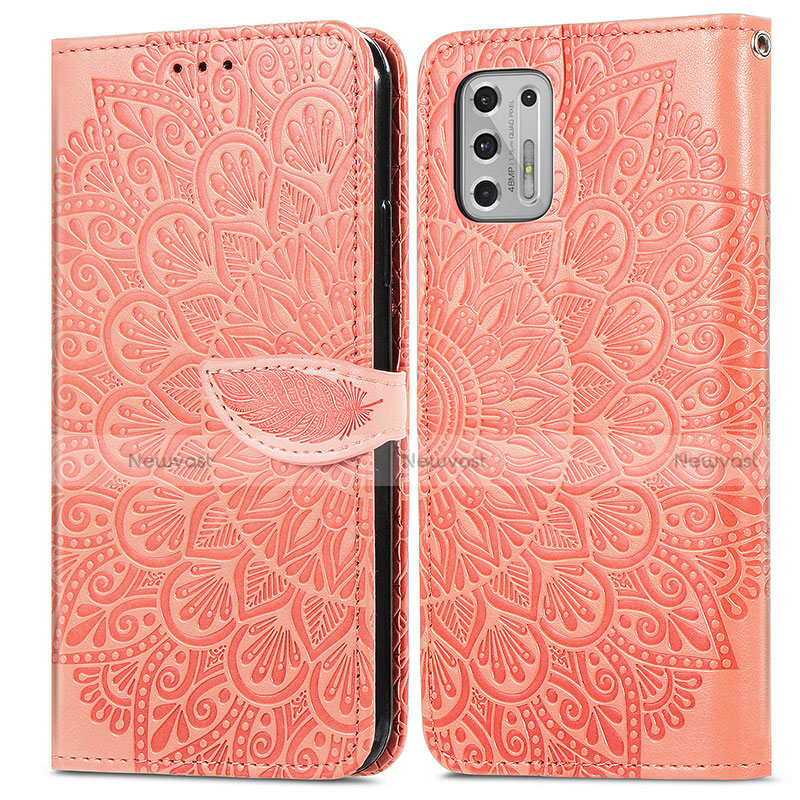 Leather Case Stands Fashionable Pattern Flip Cover Holder S04D for Motorola Moto G Stylus (2021) Orange