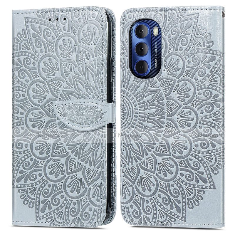 Leather Case Stands Fashionable Pattern Flip Cover Holder S04D for Motorola Moto G Stylus (2022) 5G Gray