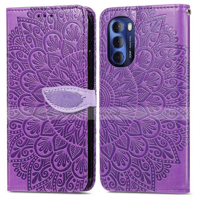 Leather Case Stands Fashionable Pattern Flip Cover Holder S04D for Motorola Moto G Stylus (2022) 5G Purple