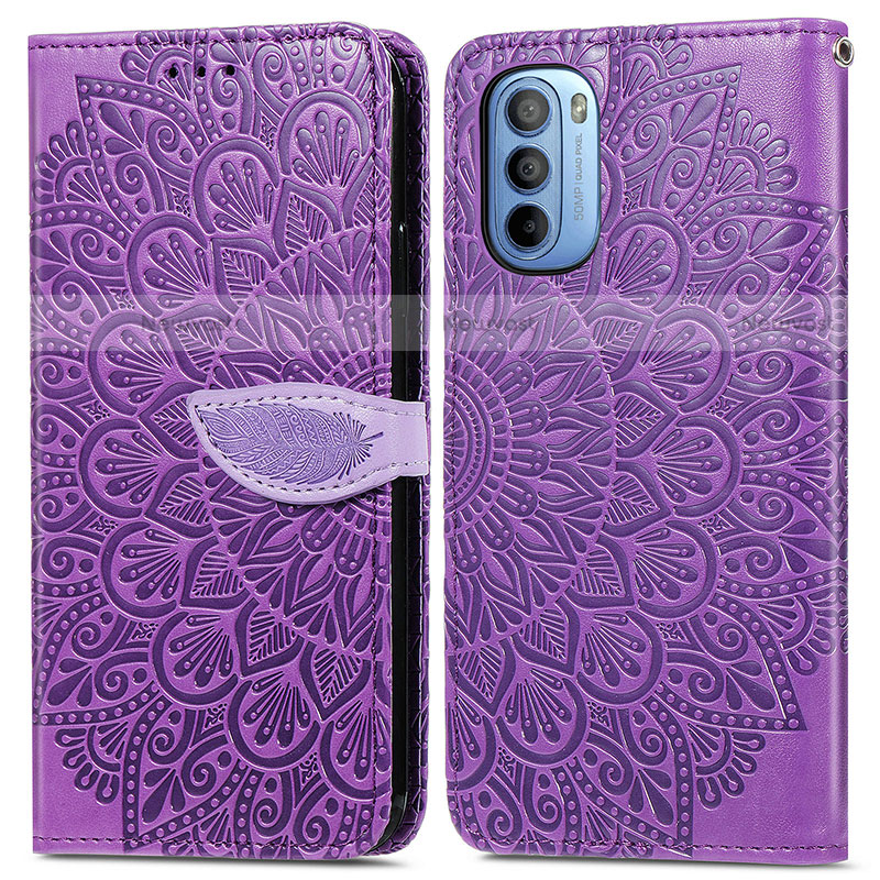 Leather Case Stands Fashionable Pattern Flip Cover Holder S04D for Motorola Moto G31