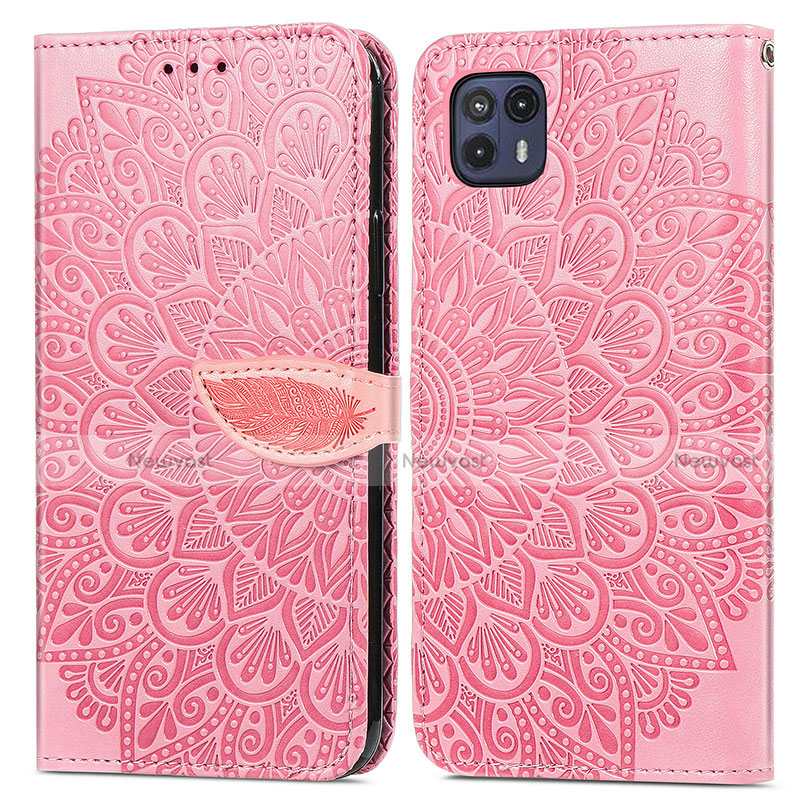 Leather Case Stands Fashionable Pattern Flip Cover Holder S04D for Motorola Moto G50 5G