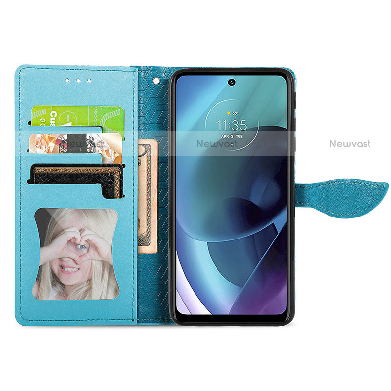 Leather Case Stands Fashionable Pattern Flip Cover Holder S04D for Motorola Moto G51 5G