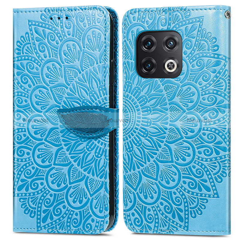 Leather Case Stands Fashionable Pattern Flip Cover Holder S04D for OnePlus 10 Pro 5G Blue