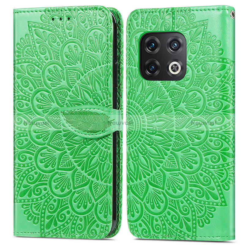 Leather Case Stands Fashionable Pattern Flip Cover Holder S04D for OnePlus 10 Pro 5G Green