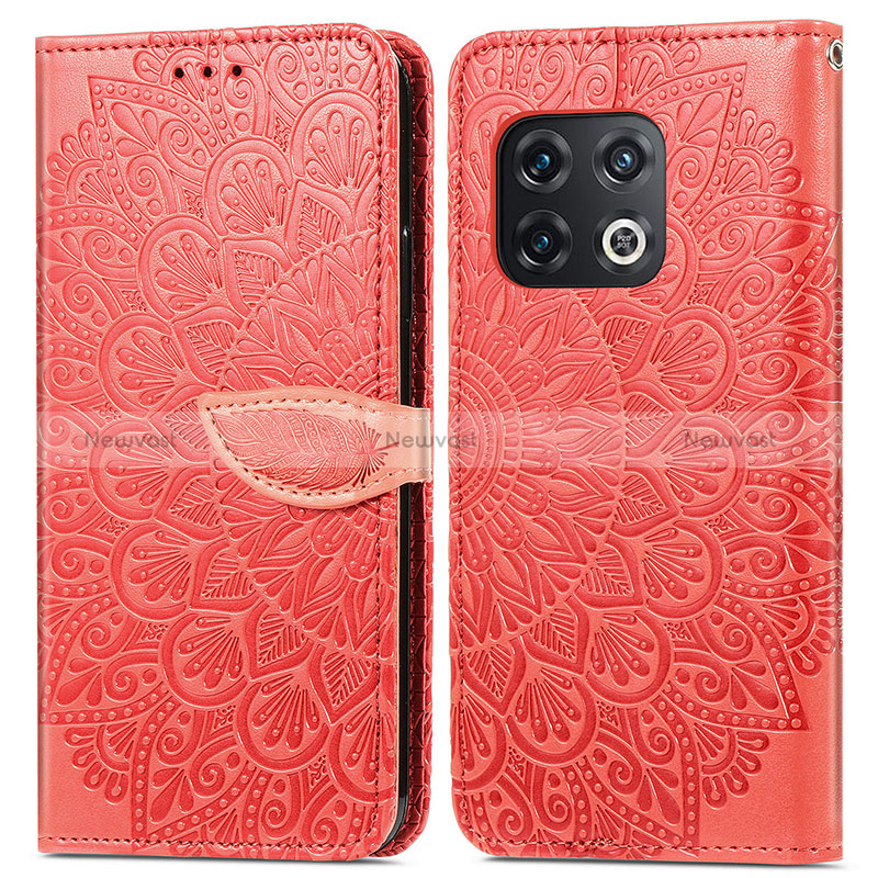 Leather Case Stands Fashionable Pattern Flip Cover Holder S04D for OnePlus 10 Pro 5G Red