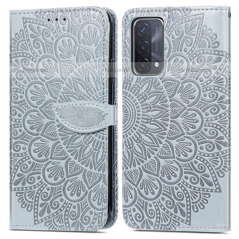 Leather Case Stands Fashionable Pattern Flip Cover Holder S04D for OnePlus Nord N200 5G Gray