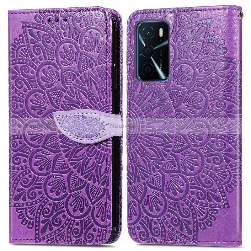 Leather Case Stands Fashionable Pattern Flip Cover Holder S04D for Oppo A16