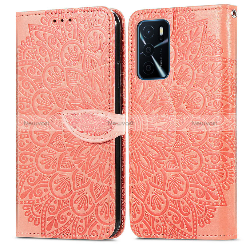 Leather Case Stands Fashionable Pattern Flip Cover Holder S04D for Oppo A16s Orange