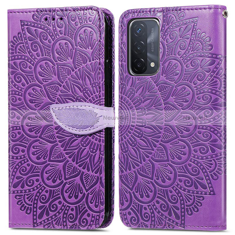 Leather Case Stands Fashionable Pattern Flip Cover Holder S04D for Oppo A54 5G