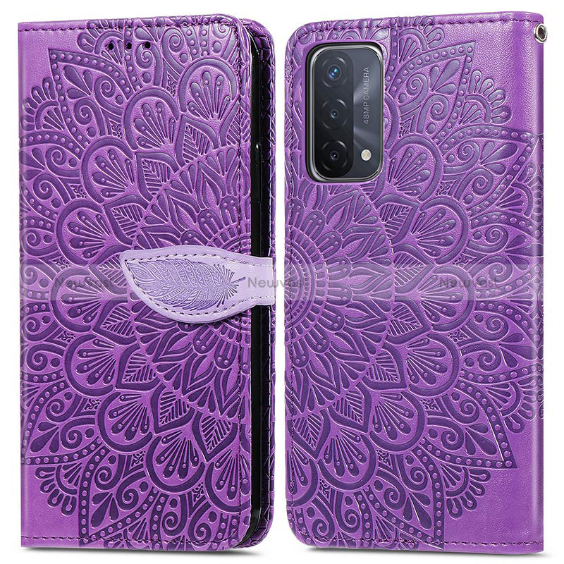Leather Case Stands Fashionable Pattern Flip Cover Holder S04D for Oppo A54 5G Purple