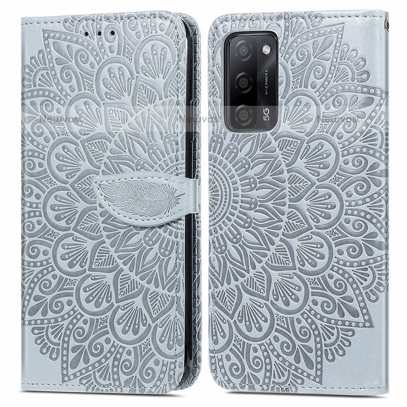 Leather Case Stands Fashionable Pattern Flip Cover Holder S04D for Oppo A55 5G Gray