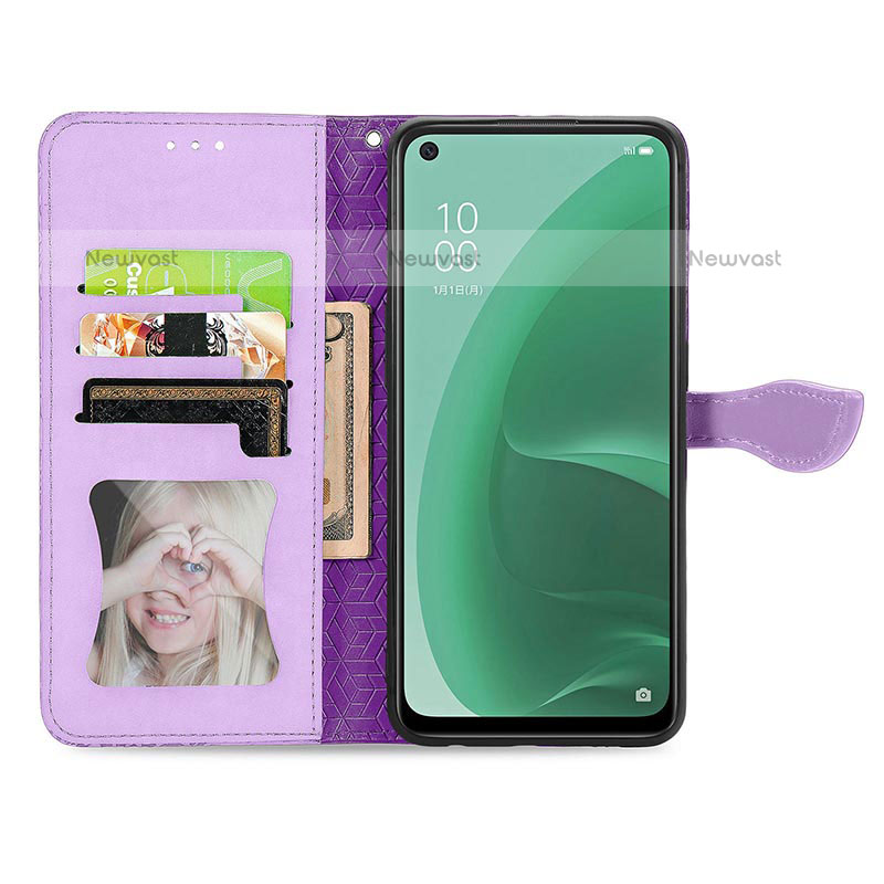 Leather Case Stands Fashionable Pattern Flip Cover Holder S04D for Oppo A55S 5G