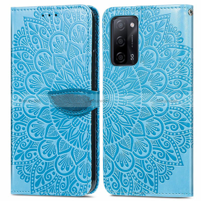 Leather Case Stands Fashionable Pattern Flip Cover Holder S04D for Oppo A56 5G Blue