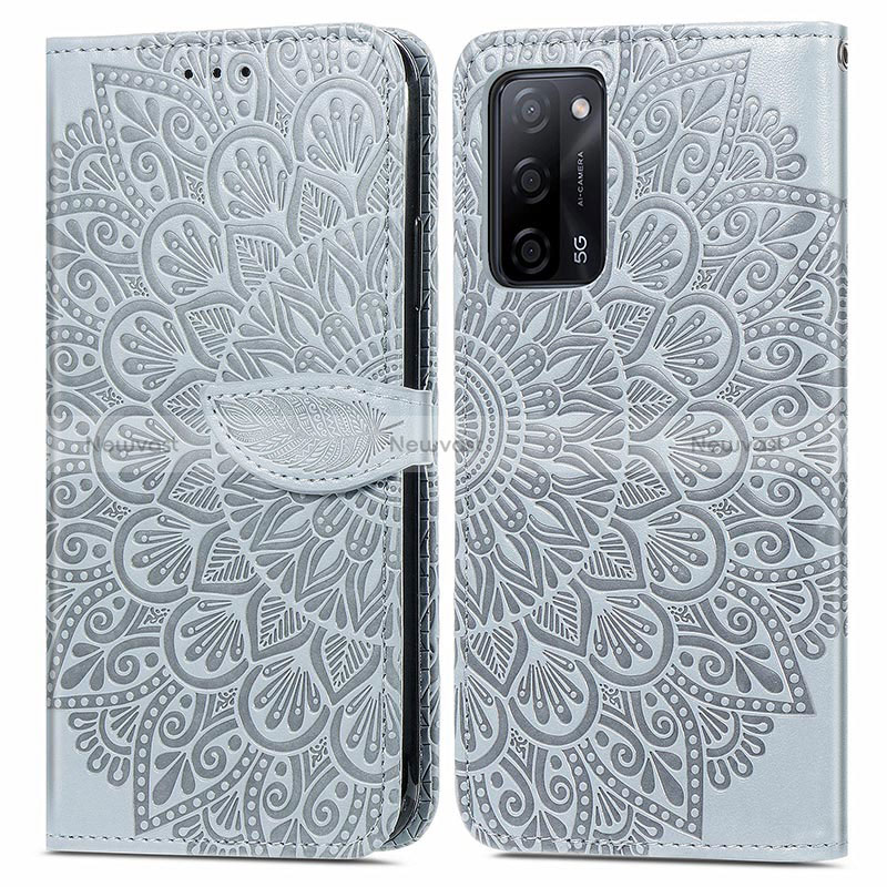 Leather Case Stands Fashionable Pattern Flip Cover Holder S04D for Oppo A56 5G Gray