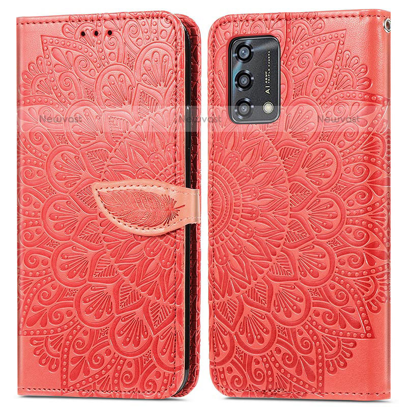 Leather Case Stands Fashionable Pattern Flip Cover Holder S04D for Oppo A74 4G Red