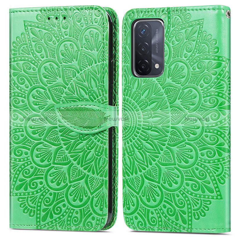 Leather Case Stands Fashionable Pattern Flip Cover Holder S04D for Oppo A74 5G Green