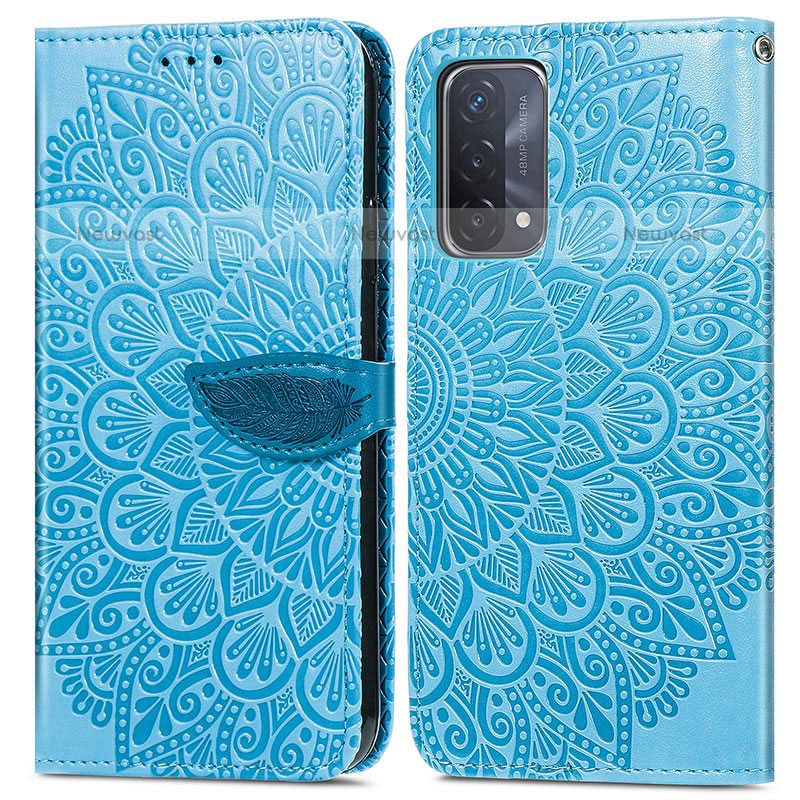 Leather Case Stands Fashionable Pattern Flip Cover Holder S04D for Oppo A93 5G Blue