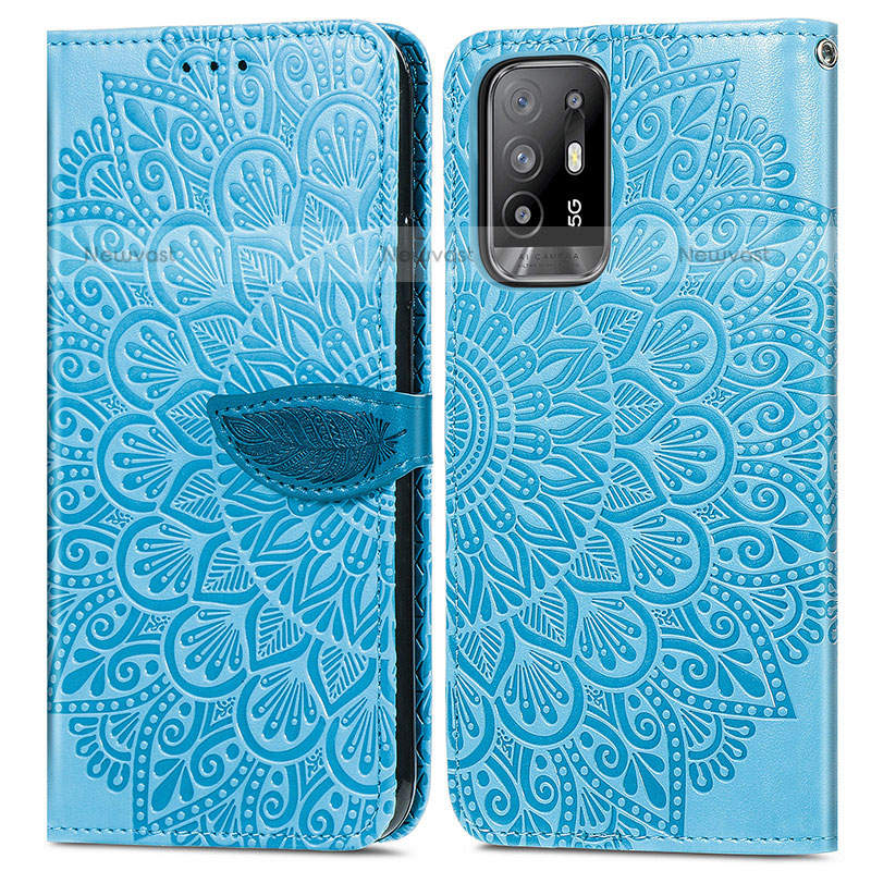 Leather Case Stands Fashionable Pattern Flip Cover Holder S04D for Oppo A94 5G Blue