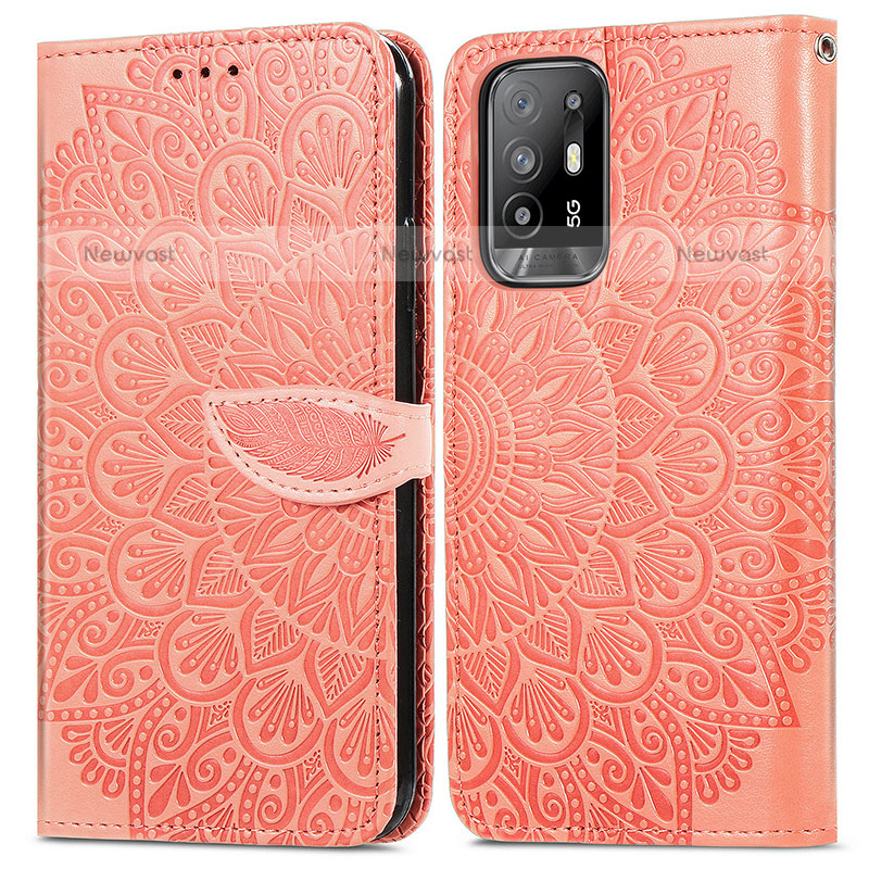 Leather Case Stands Fashionable Pattern Flip Cover Holder S04D for Oppo A94 5G Orange