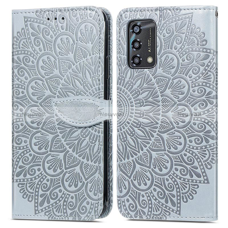 Leather Case Stands Fashionable Pattern Flip Cover Holder S04D for Oppo F19 Gray