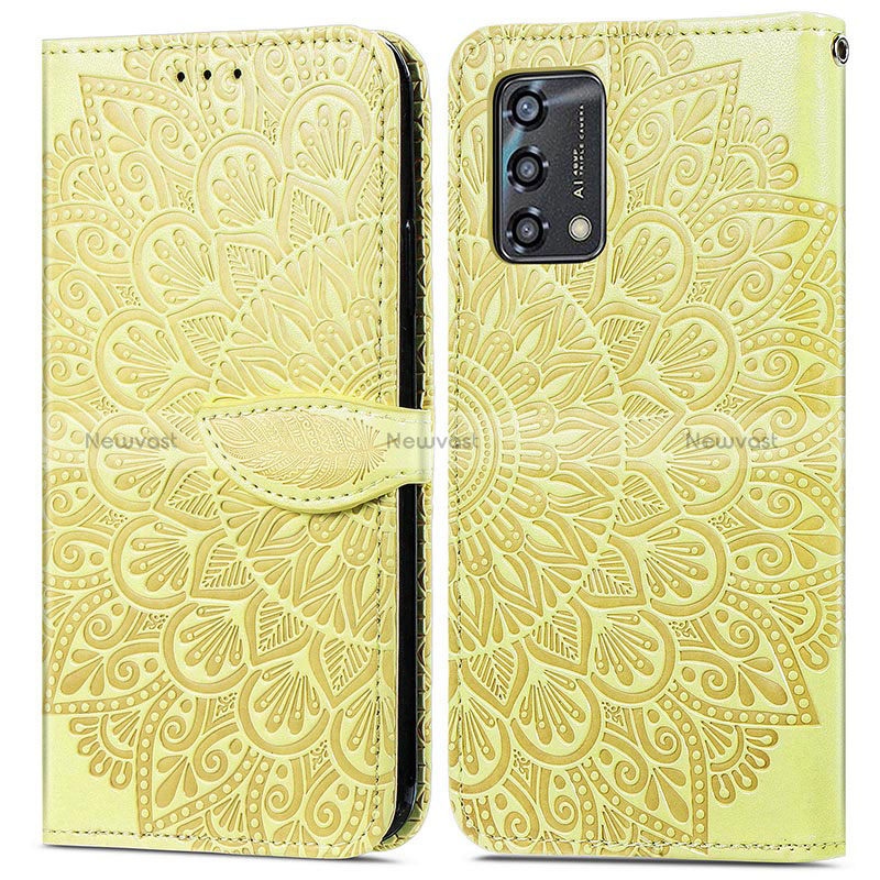 Leather Case Stands Fashionable Pattern Flip Cover Holder S04D for Oppo F19s Yellow