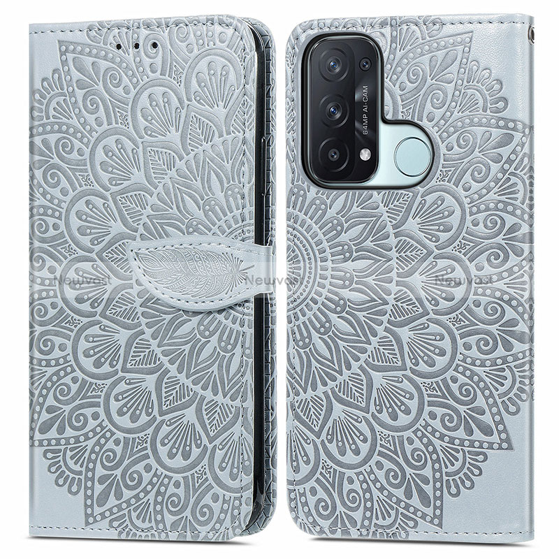 Leather Case Stands Fashionable Pattern Flip Cover Holder S04D for Oppo Reno5 A Gray