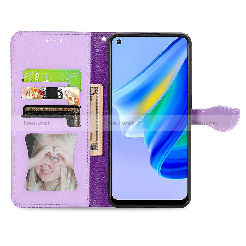 Leather Case Stands Fashionable Pattern Flip Cover Holder S04D for Oppo Reno6 Lite