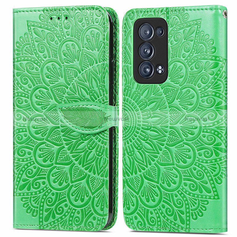 Leather Case Stands Fashionable Pattern Flip Cover Holder S04D for Oppo Reno6 Pro 5G Green