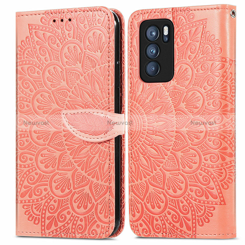 Leather Case Stands Fashionable Pattern Flip Cover Holder S04D for Oppo Reno6 Pro 5G India