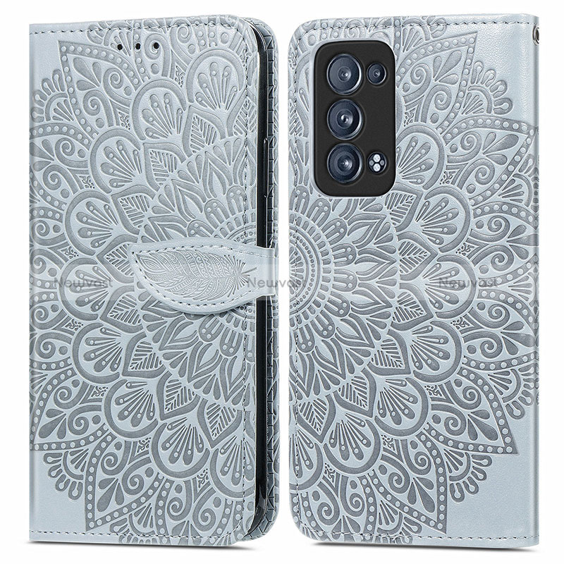 Leather Case Stands Fashionable Pattern Flip Cover Holder S04D for Oppo Reno6 Pro+ Plus 5G Gray