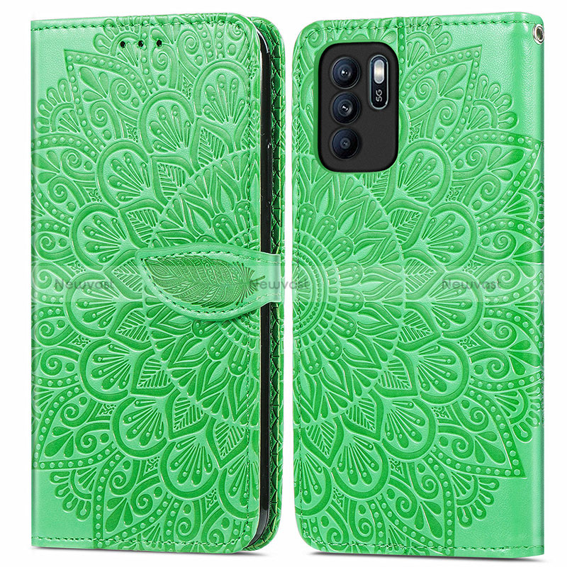 Leather Case Stands Fashionable Pattern Flip Cover Holder S04D for Oppo Reno6 Z 5G Green