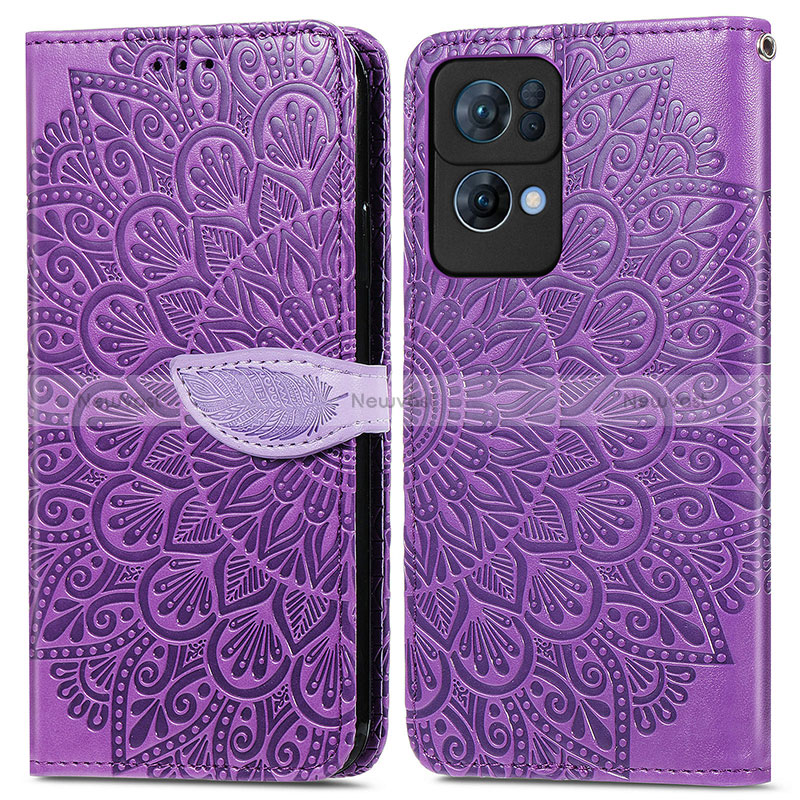 Leather Case Stands Fashionable Pattern Flip Cover Holder S04D for Oppo Reno7 Pro 5G Purple