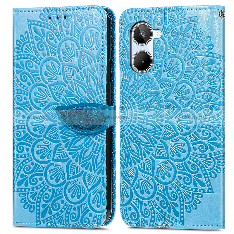 Leather Case Stands Fashionable Pattern Flip Cover Holder S04D for Realme 10 4G Blue