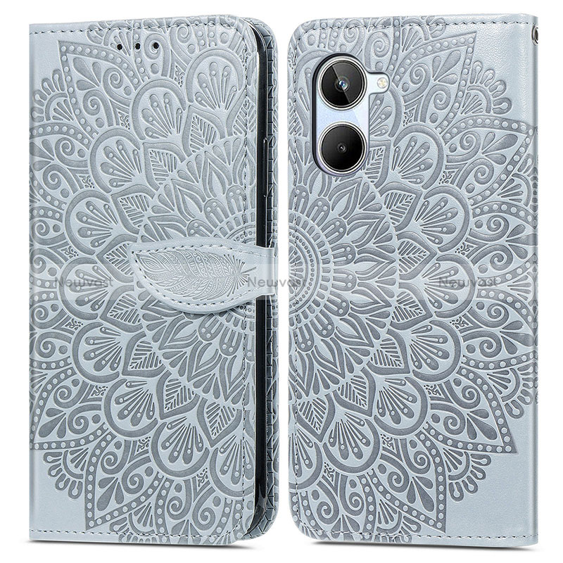 Leather Case Stands Fashionable Pattern Flip Cover Holder S04D for Realme 10 4G Gray