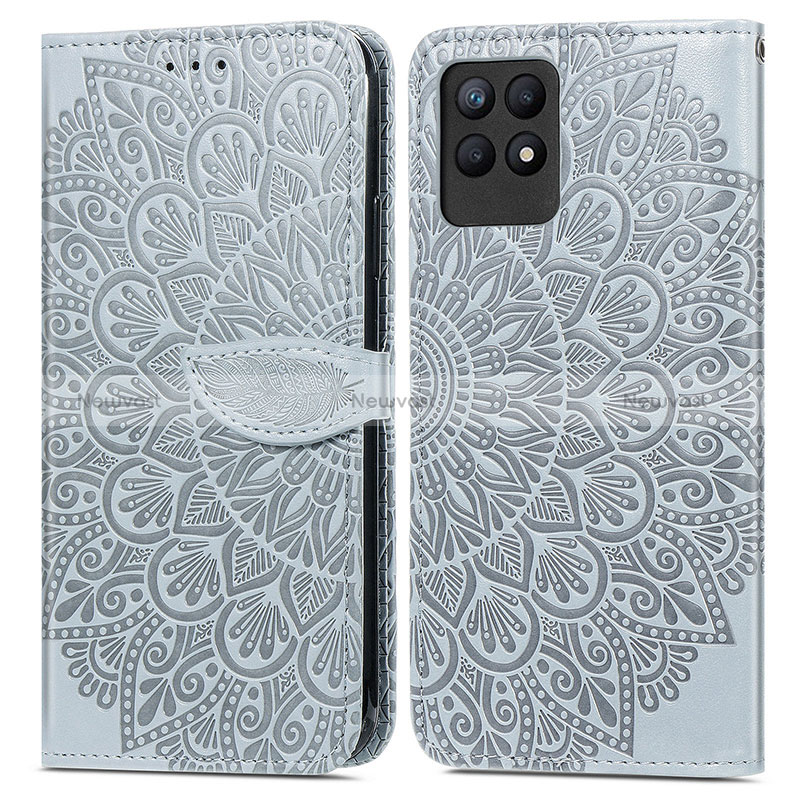 Leather Case Stands Fashionable Pattern Flip Cover Holder S04D for Realme 8i Gray