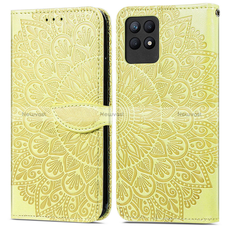 Leather Case Stands Fashionable Pattern Flip Cover Holder S04D for Realme 8i Yellow