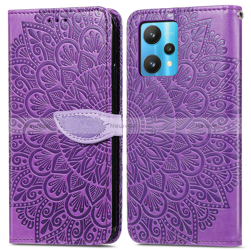 Leather Case Stands Fashionable Pattern Flip Cover Holder S04D for Realme 9 4G Purple