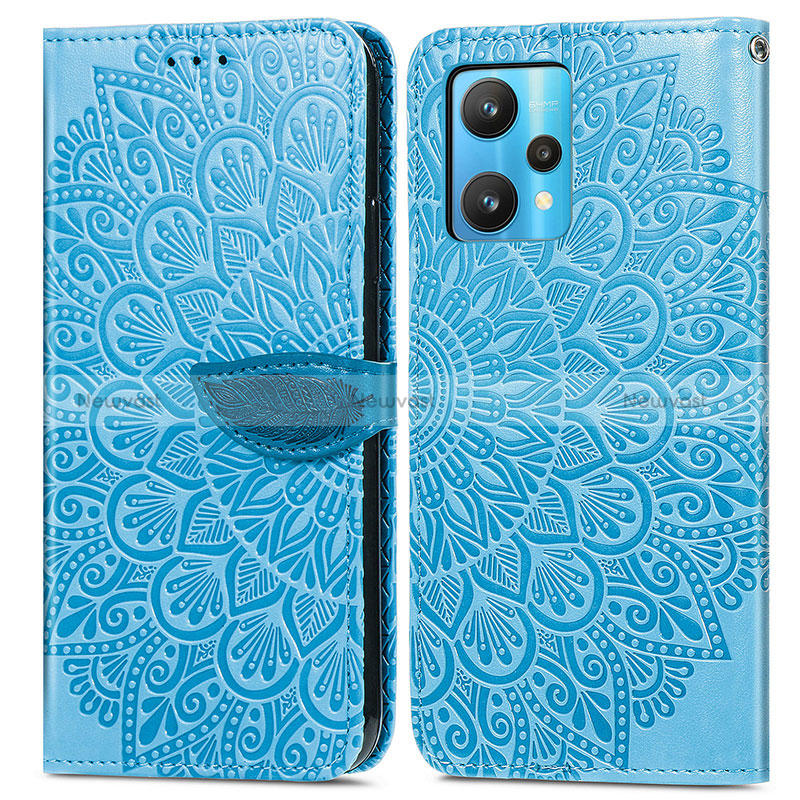 Leather Case Stands Fashionable Pattern Flip Cover Holder S04D for Realme 9 5G Blue