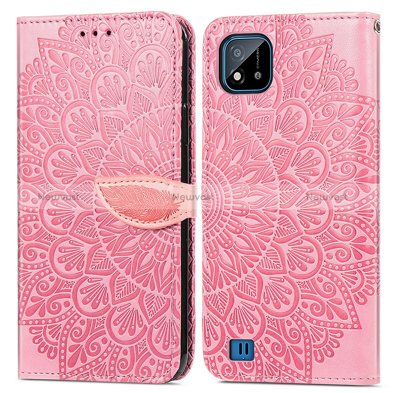 Leather Case Stands Fashionable Pattern Flip Cover Holder S04D for Realme C11 (2021) Rose Gold