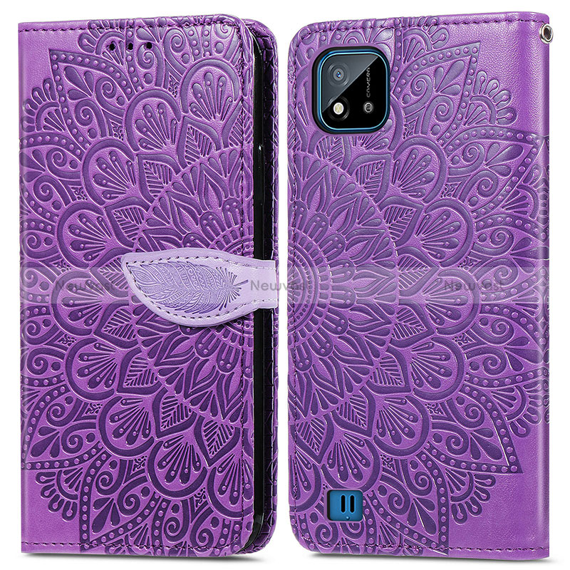 Leather Case Stands Fashionable Pattern Flip Cover Holder S04D for Realme C20 Purple