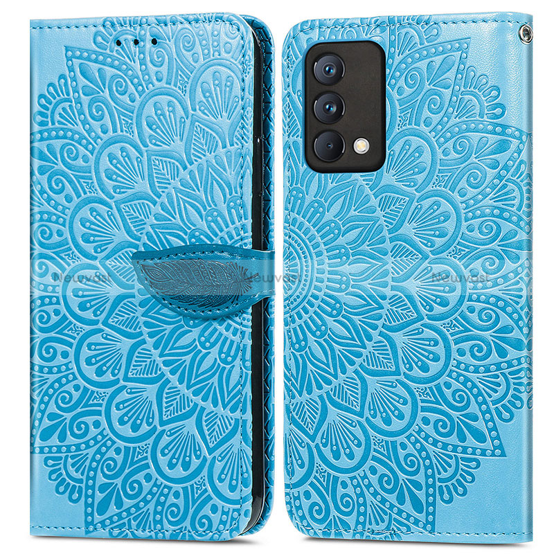 Leather Case Stands Fashionable Pattern Flip Cover Holder S04D for Realme GT Master 5G Blue