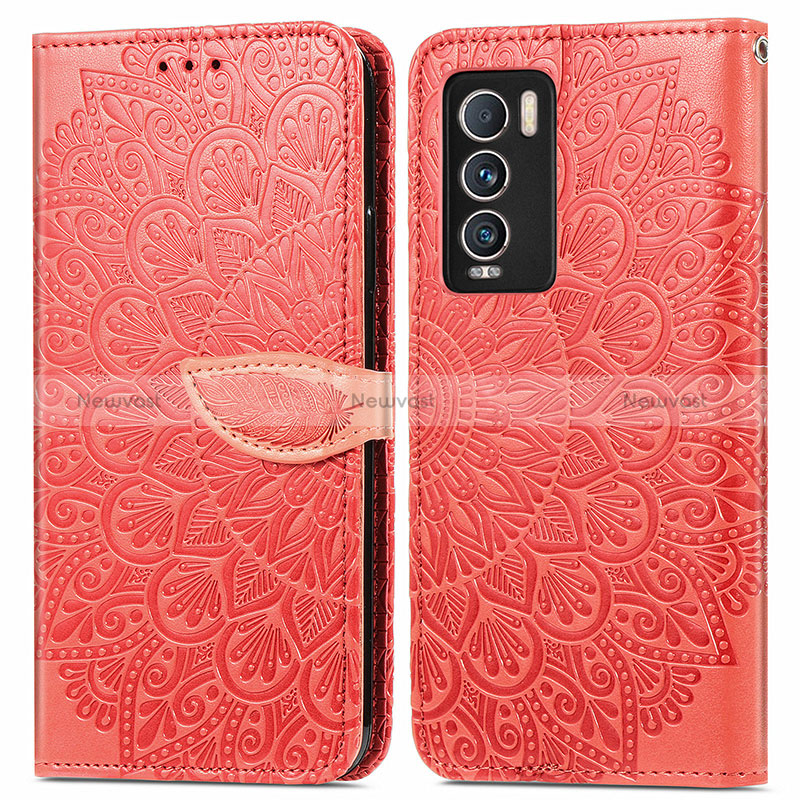 Leather Case Stands Fashionable Pattern Flip Cover Holder S04D for Realme GT Master Explorer 5G Red