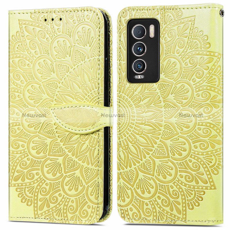 Leather Case Stands Fashionable Pattern Flip Cover Holder S04D for Realme GT Master Explorer 5G Yellow