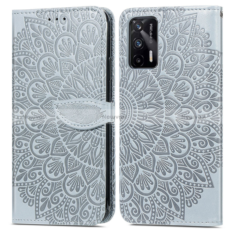 Leather Case Stands Fashionable Pattern Flip Cover Holder S04D for Realme GT Neo 5G Gray