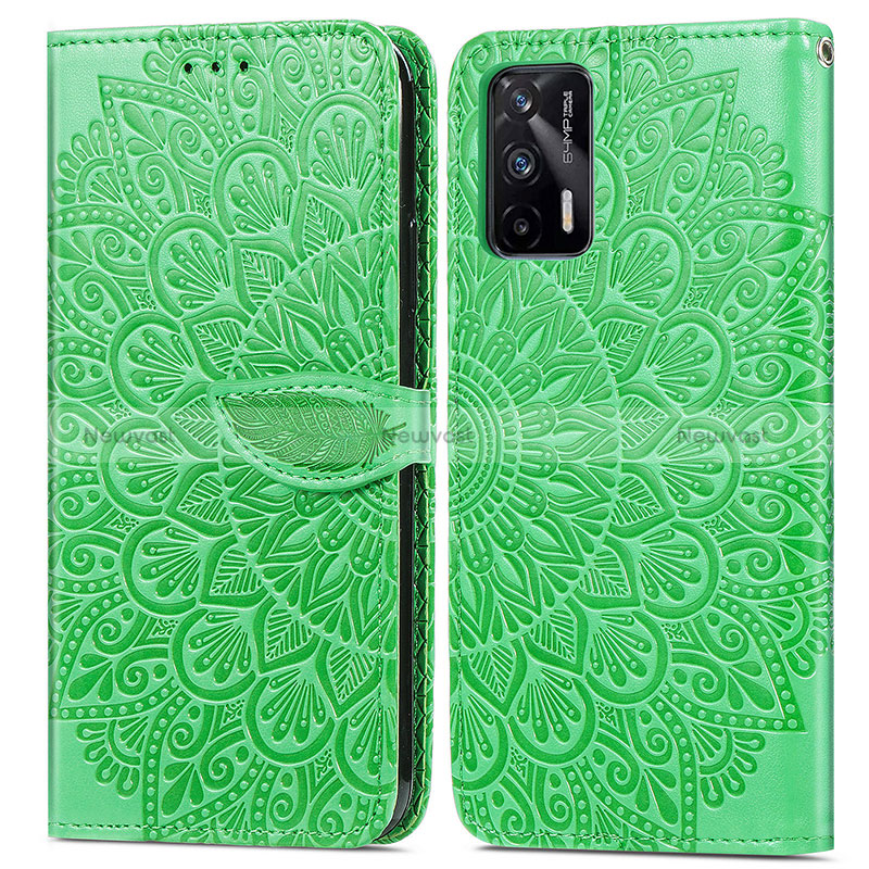 Leather Case Stands Fashionable Pattern Flip Cover Holder S04D for Realme GT Neo 5G Green