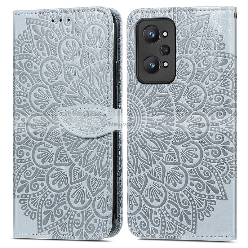 Leather Case Stands Fashionable Pattern Flip Cover Holder S04D for Realme GT Neo2 5G Gray