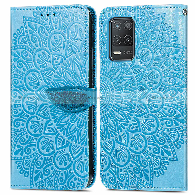 Leather Case Stands Fashionable Pattern Flip Cover Holder S04D for Realme Narzo 30 5G Blue