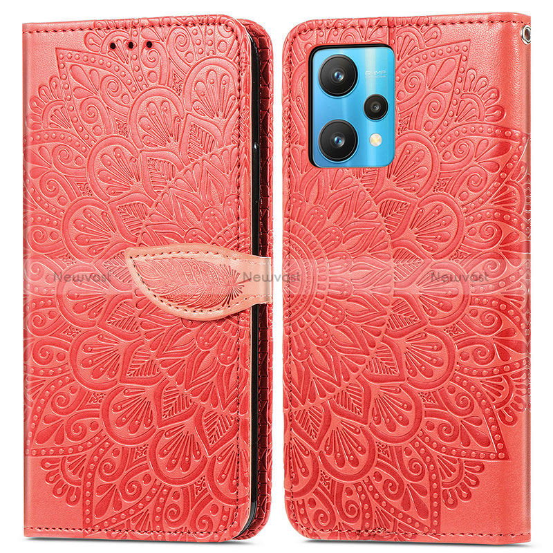 Leather Case Stands Fashionable Pattern Flip Cover Holder S04D for Realme Narzo 50 Pro 5G Red