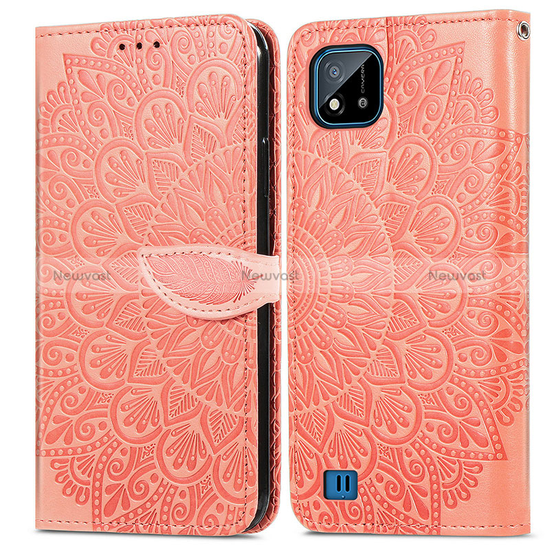 Leather Case Stands Fashionable Pattern Flip Cover Holder S04D for Realme Narzo 50i Orange