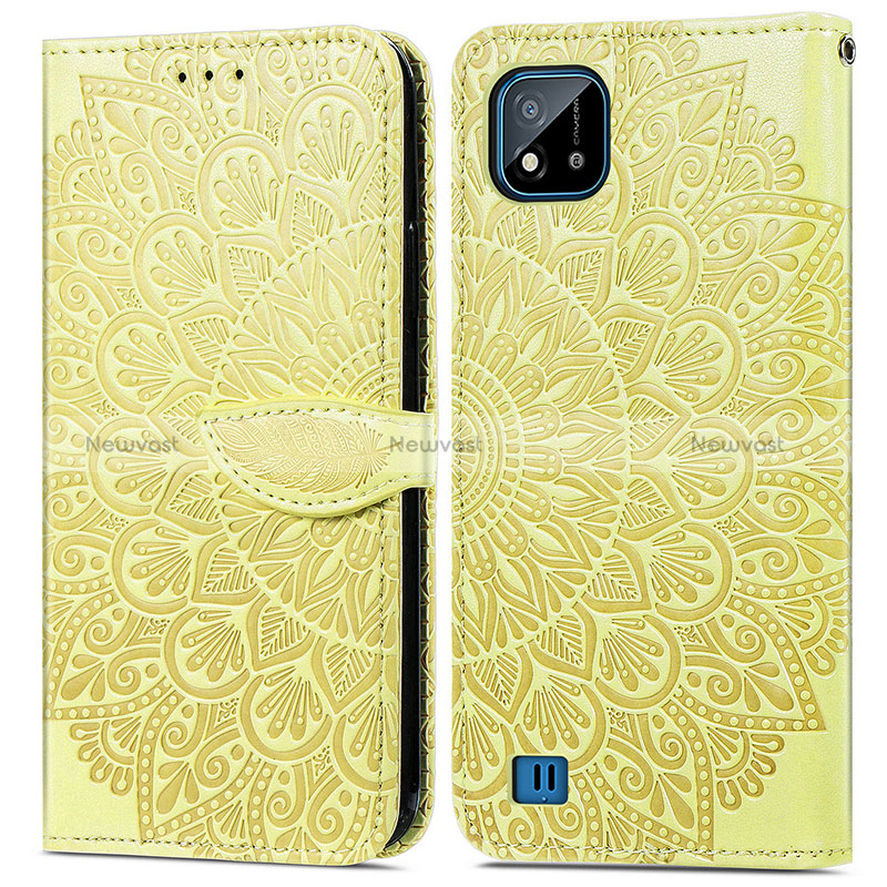 Leather Case Stands Fashionable Pattern Flip Cover Holder S04D for Realme Narzo 50i Yellow